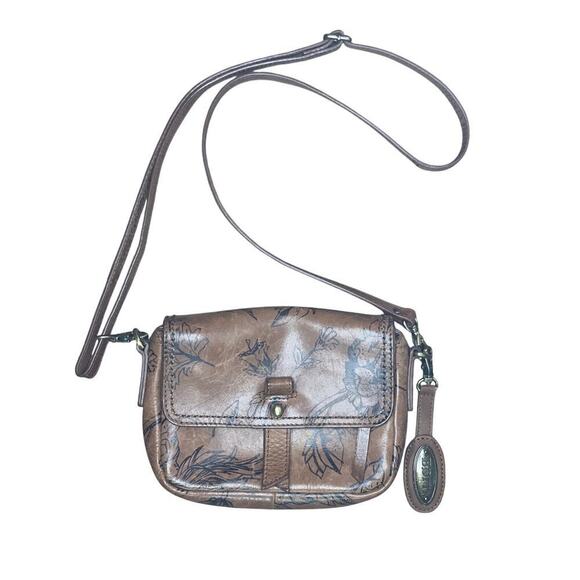 Born Handbags - Born Brown Whimsical Festival Floral Print Leather Crossbody Purse